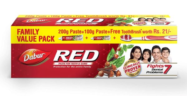 Dabur Red Ayurvedic Paste - Complete Dental Care - 200g+100g with free Binaca Tooth Brush worth Rs 21-0