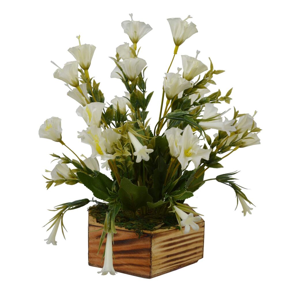 Fancy Mart Artificial Flower 2 Tone Lily In Wood Hexagon Pot